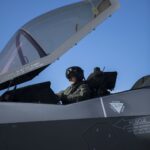 F-35 pilot in cockpit at Tyndall Air Force Base