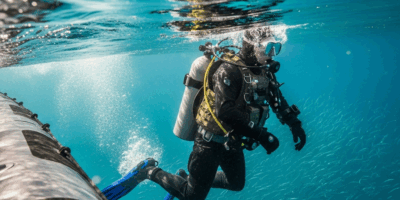 military diver in full scuba gear entering ocean water from 20260331 094319