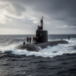 us navy submarine surfaced in open ocean with crew on deck d 20260331 095015