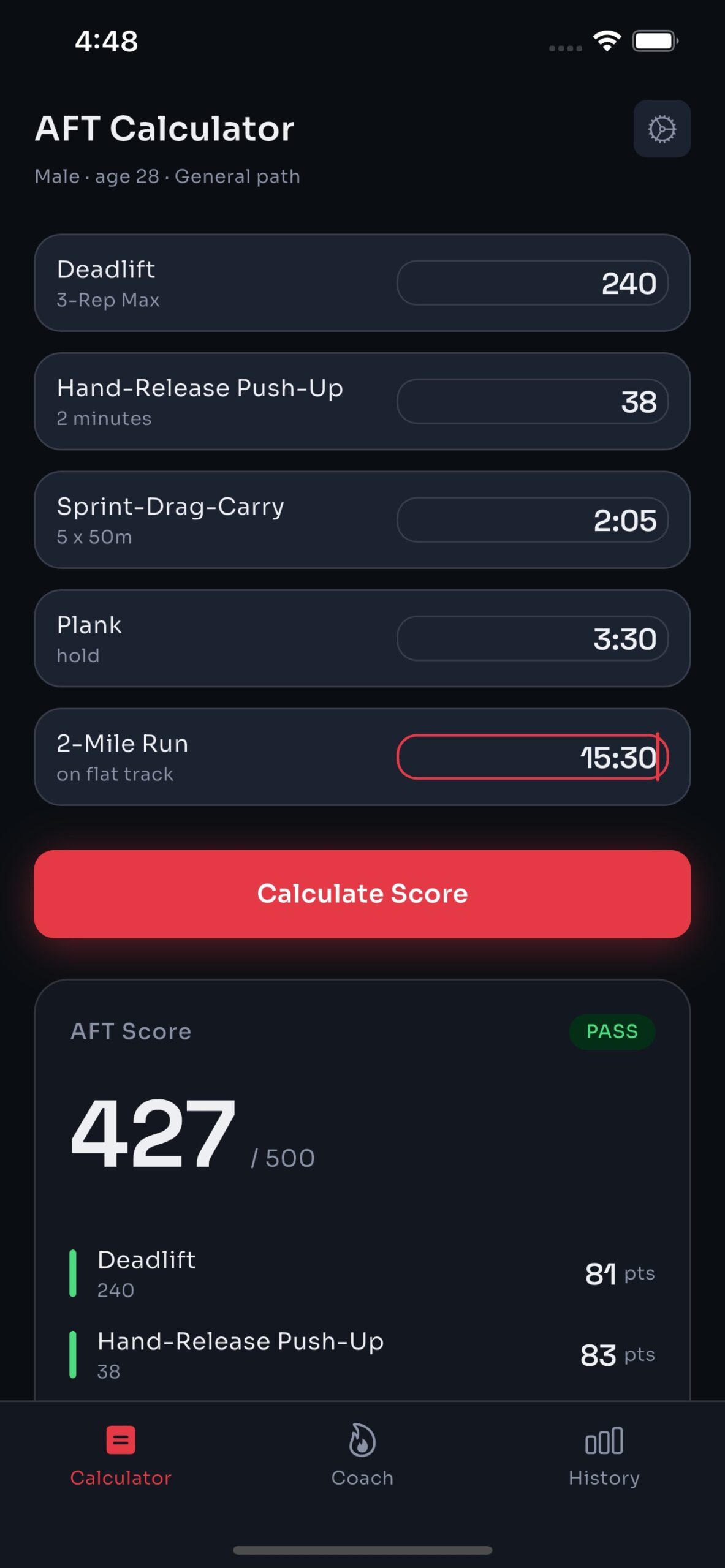 aft-pro-pay-grade-fitness-scoring screenshot